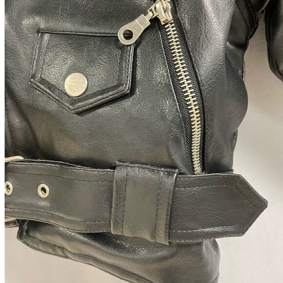 HARLEY DAVIDSON Child Motorcycle Leather Jacket Size 6 Black Zipper Pockets - Picture 7 of 12